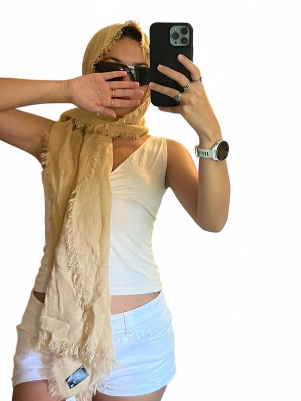 V. FRAAS Light Tan Fringed Scarf - Women's Wrap